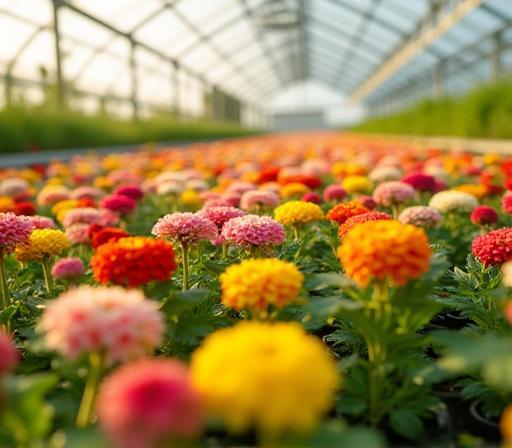 温室内で育つ多彩な花々