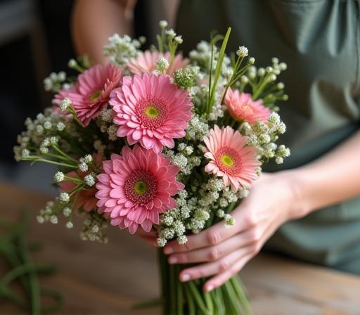 フローリストが花束をデザインしている様子